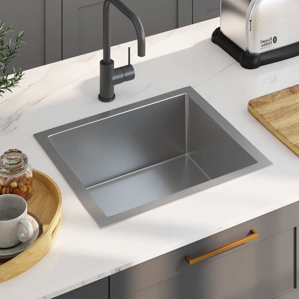 Handmade kitchen sink, stainless steel