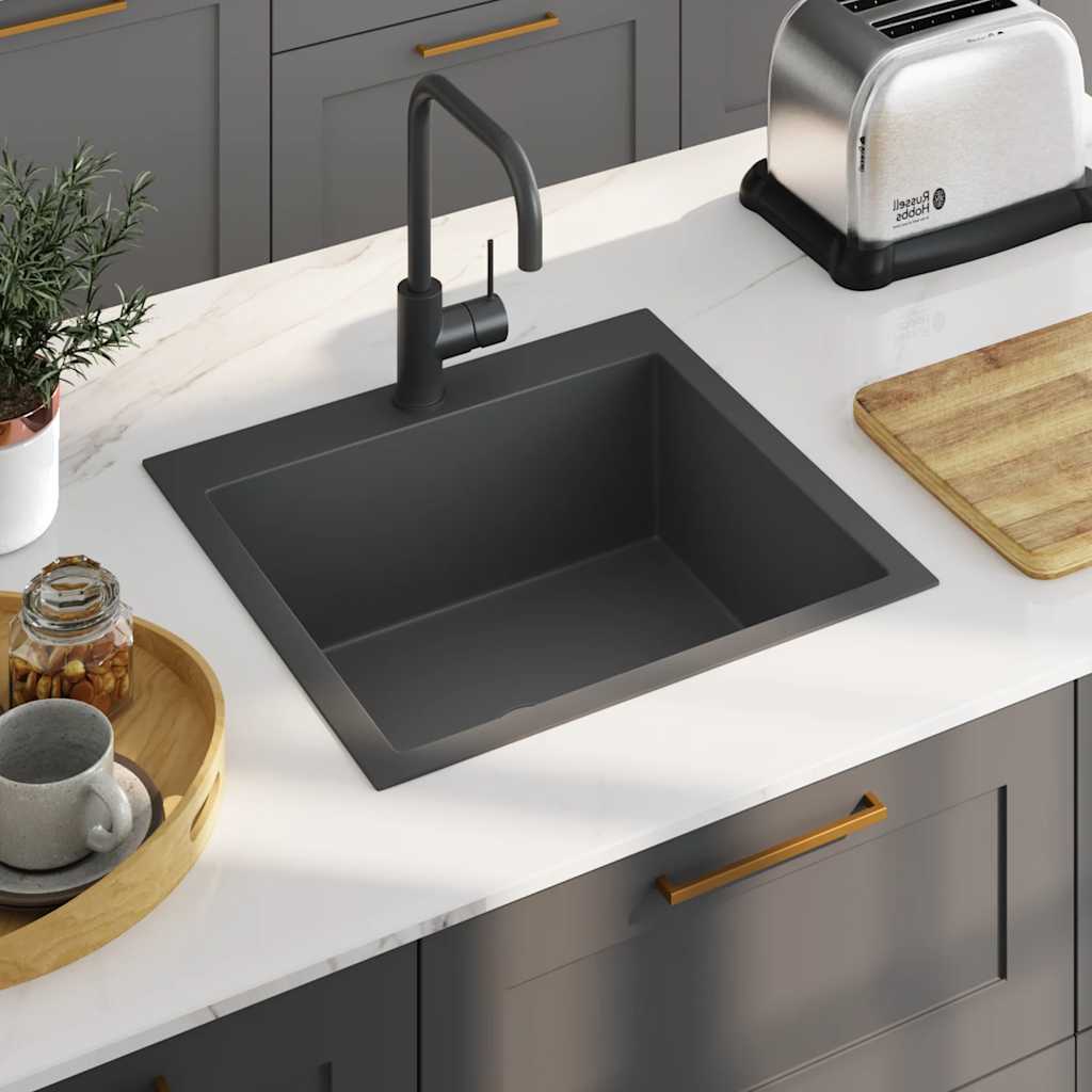 Handmade kitchen sink, black, stainless steel