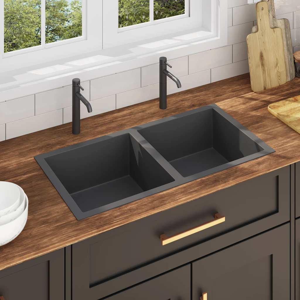 Handmade kitchen sink, black, stainless steel