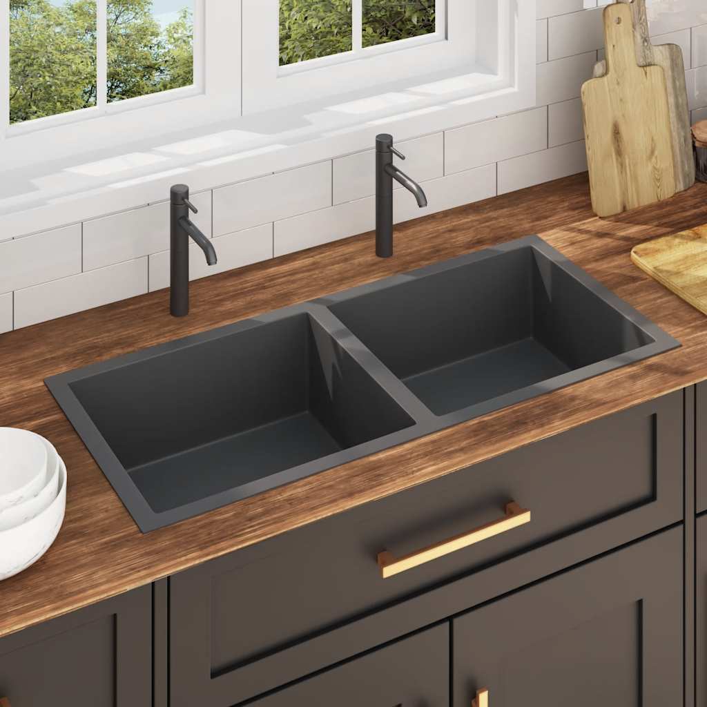 Handmade kitchen sink, black, stainless steel