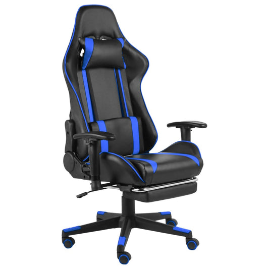 Swivel gaming chair with footrest, blue, PVC