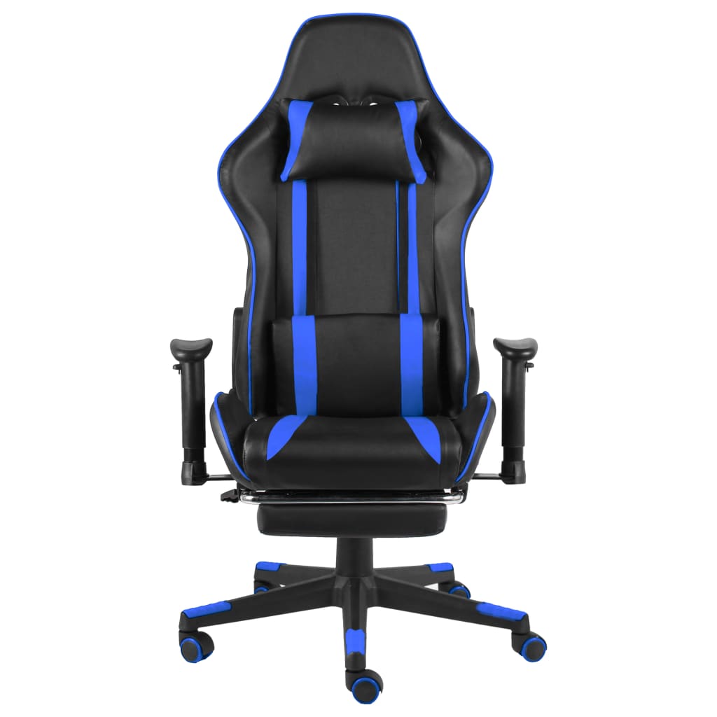 Swivel gaming chair with footrest, blue, PVC