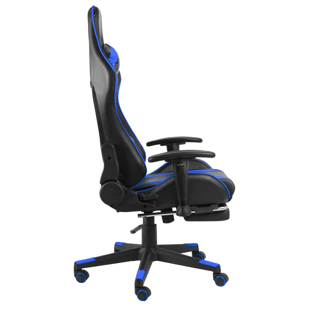 Swivel gaming chair with footrest, blue, PVC