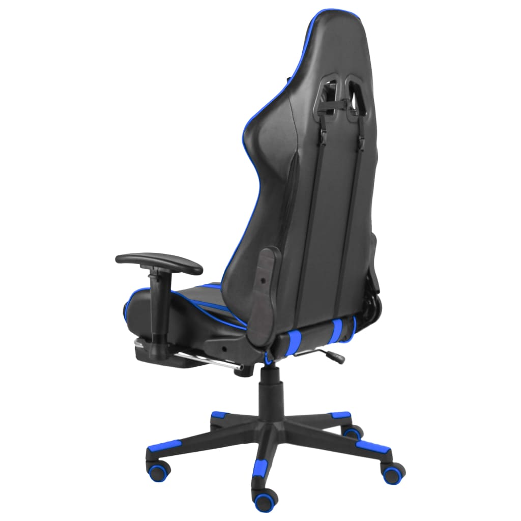 Swivel gaming chair with footrest, blue, PVC