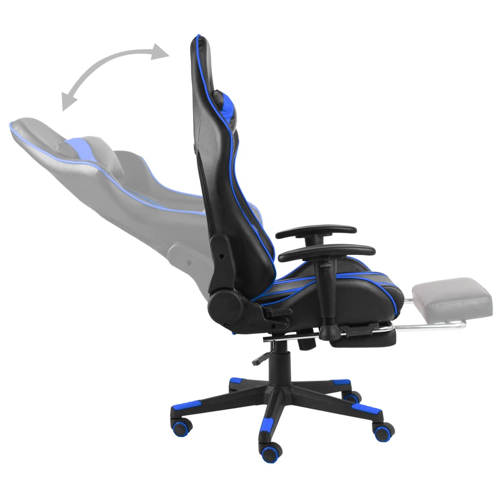 Swivel gaming chair with footrest, blue, PVC