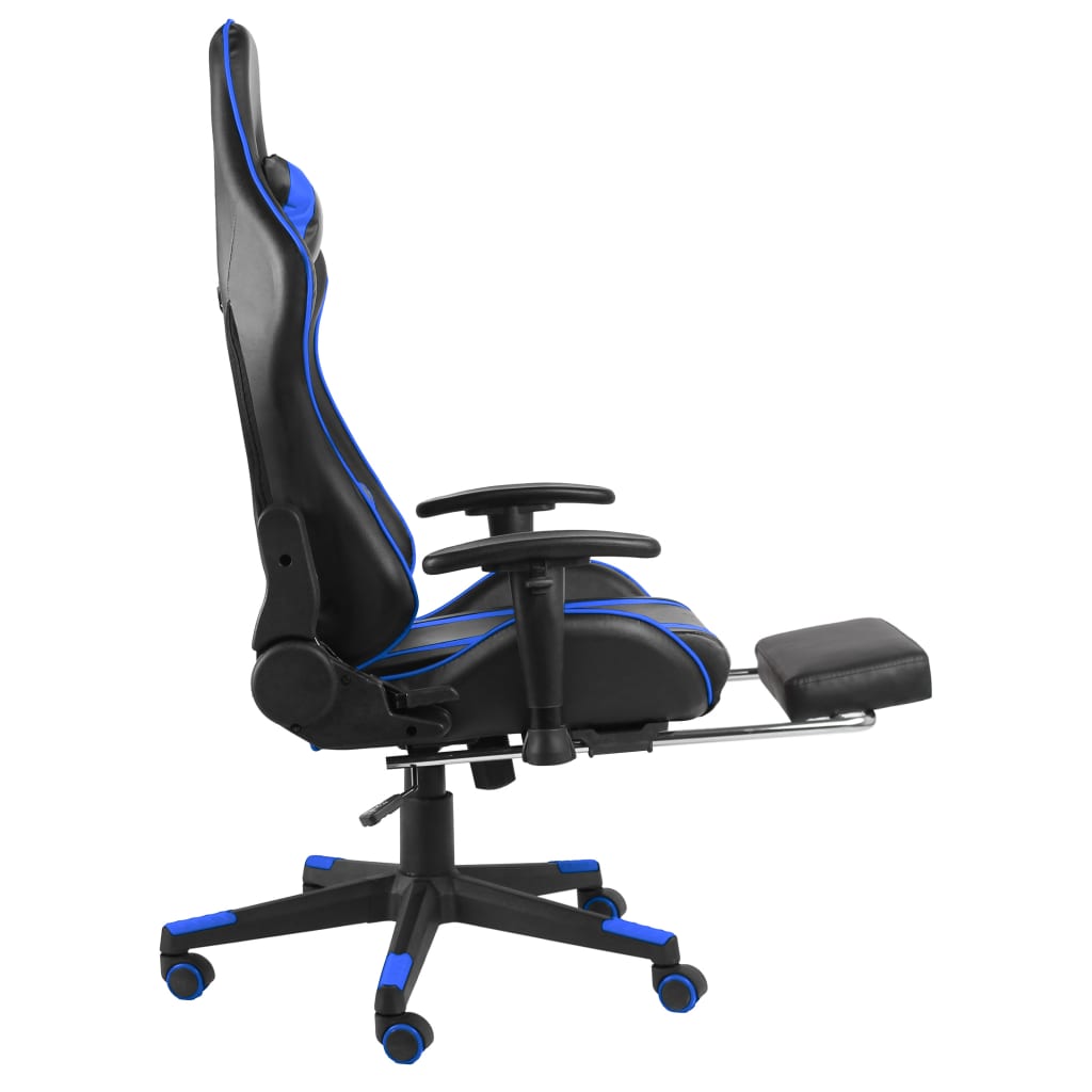 Swivel gaming chair with footrest, blue, PVC