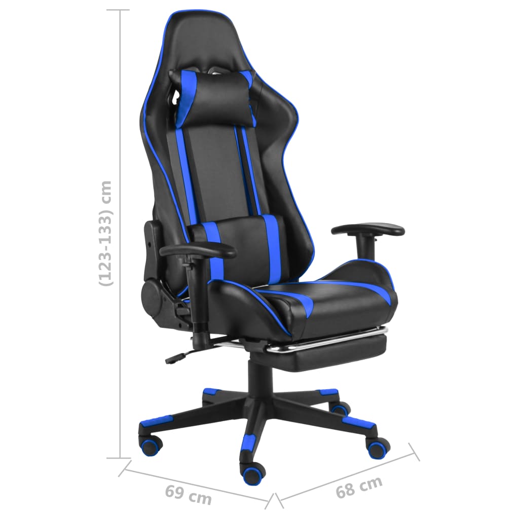 Swivel gaming chair with footrest, blue, PVC