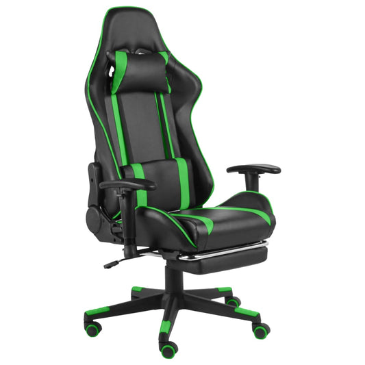 Swivel gaming chair with footrest, green, PVC