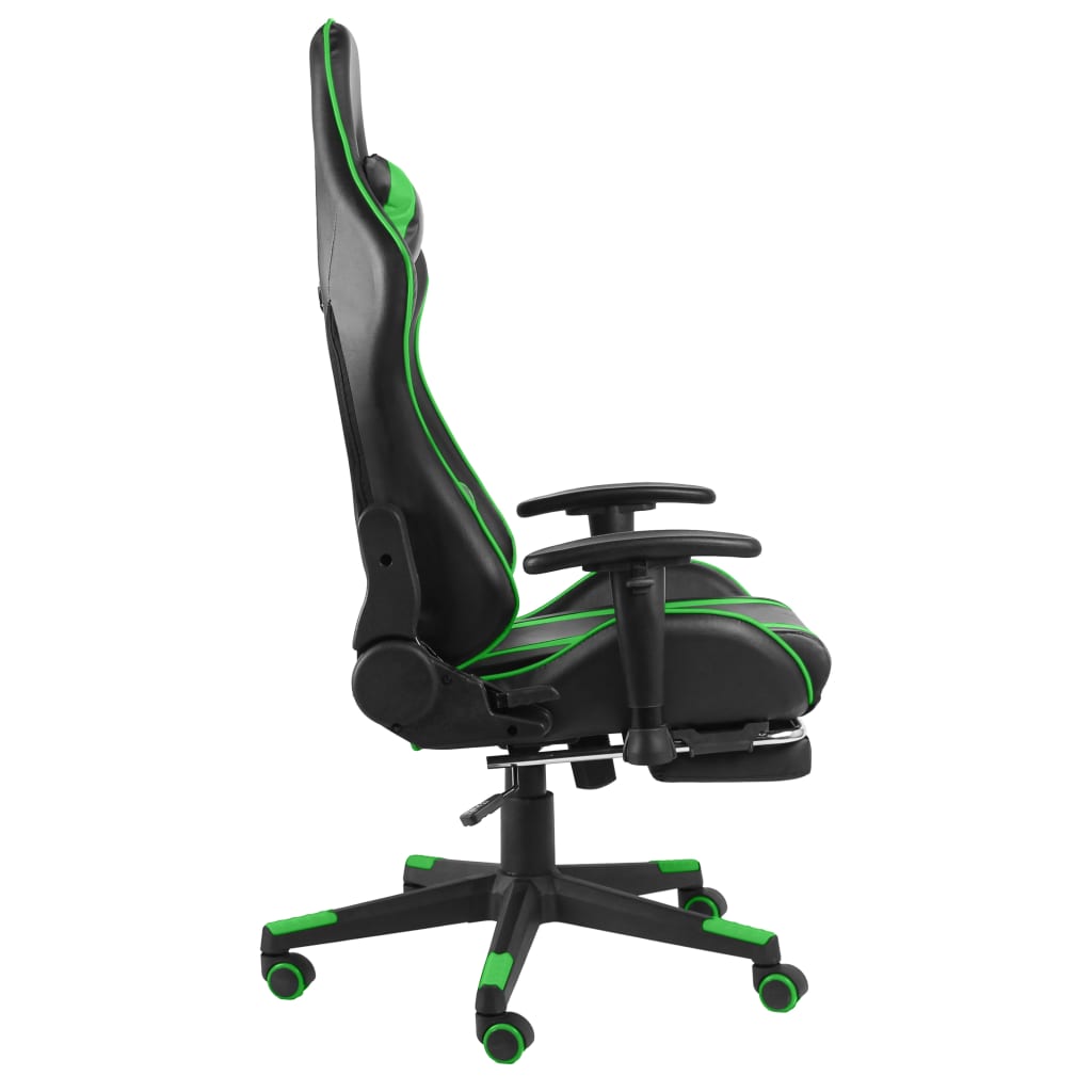 Swivel gaming chair with footrest, green, PVC