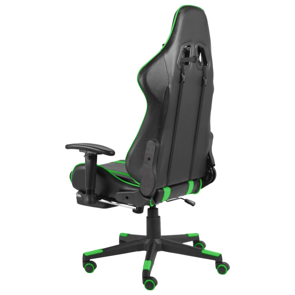 Swivel gaming chair with footrest, green, PVC