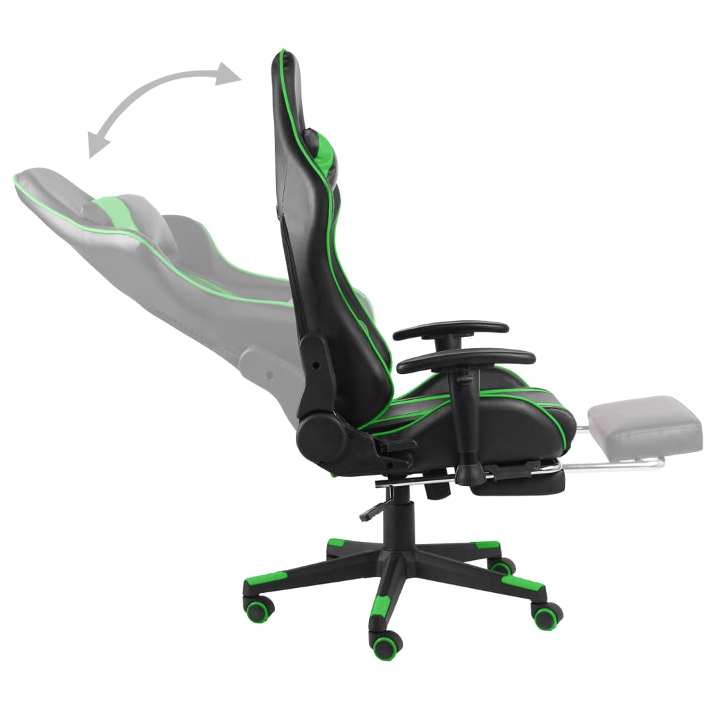 Swivel gaming chair with footrest, green, PVC