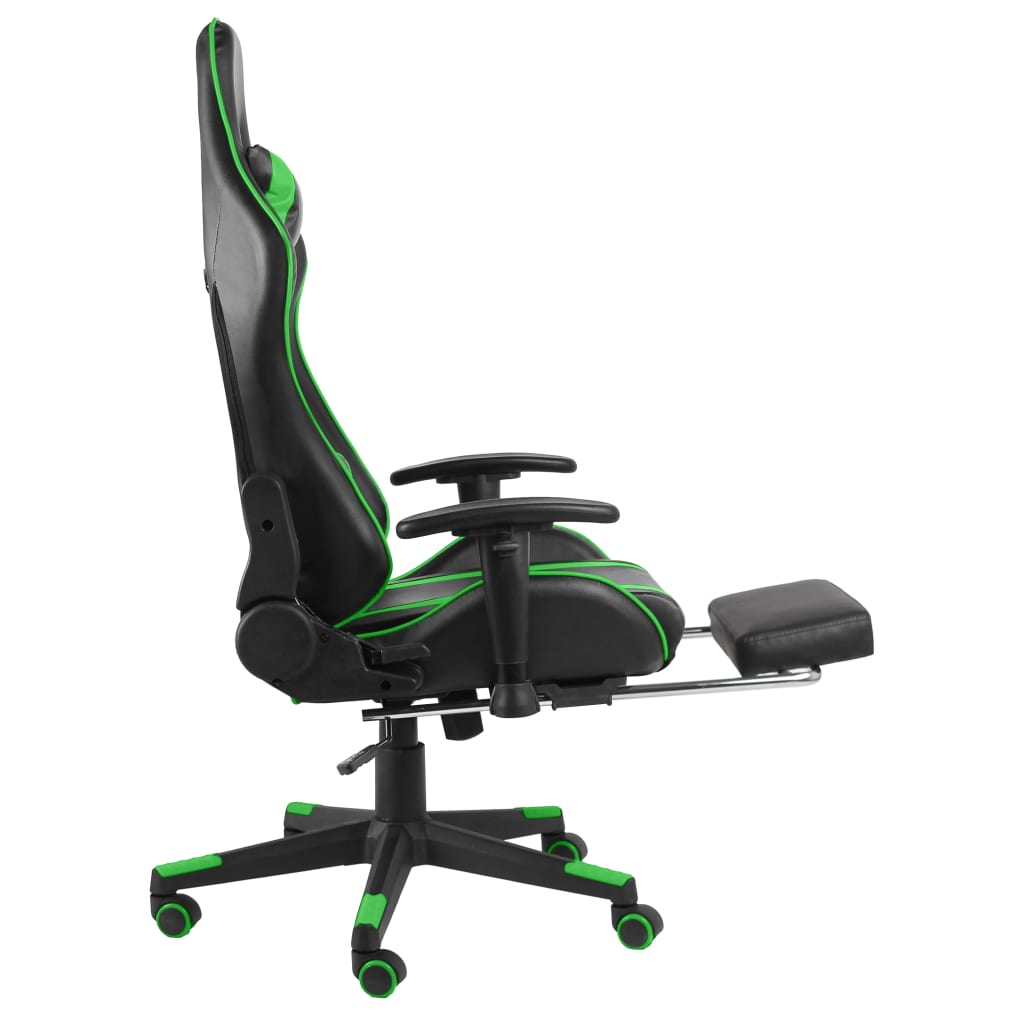 Swivel gaming chair with footrest, green, PVC