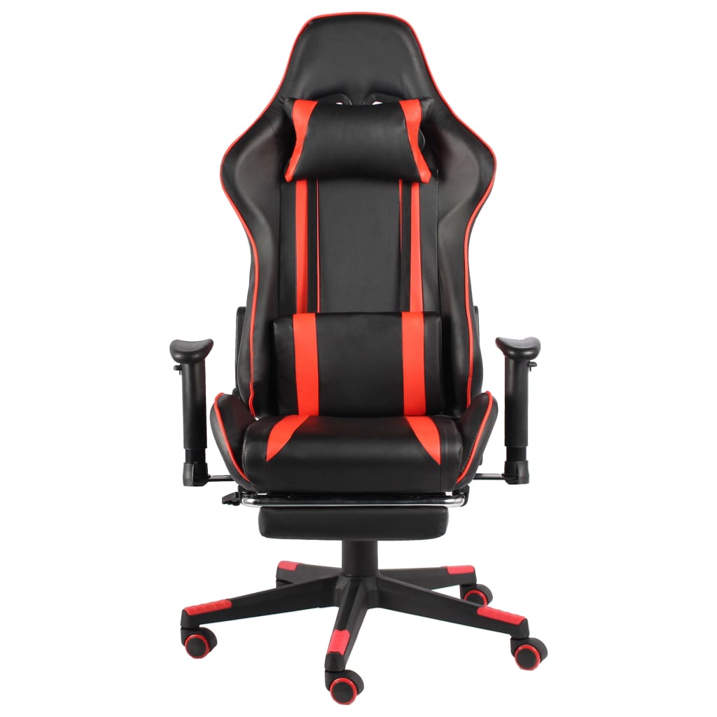 Swivel gaming chair with footrest, red, PVC