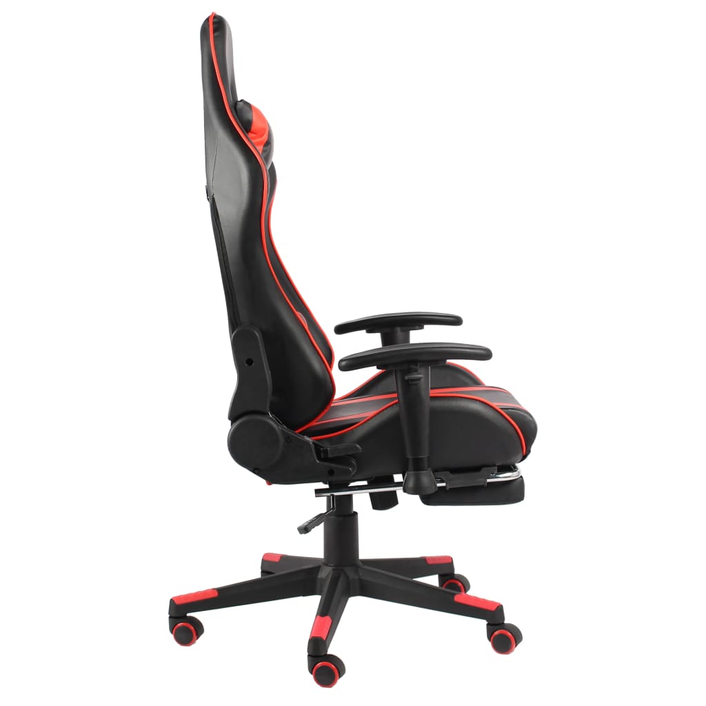 Swivel gaming chair with footrest, red, PVC