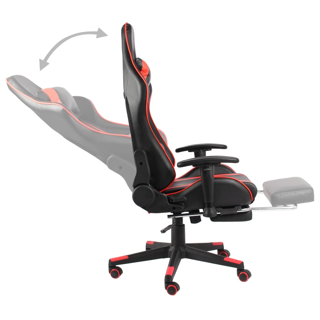 Swivel gaming chair with footrest, red, PVC