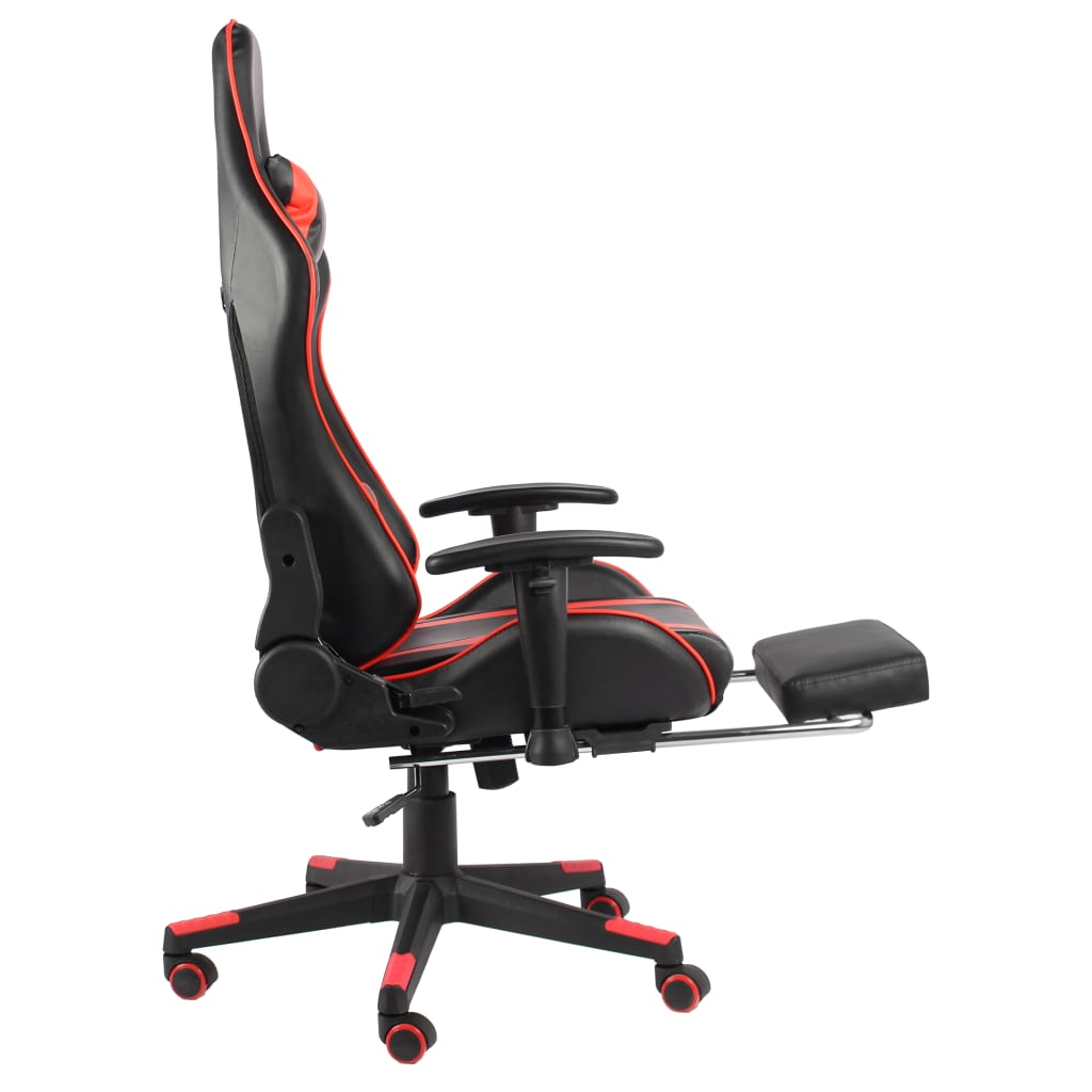 Swivel gaming chair with footrest, red, PVC