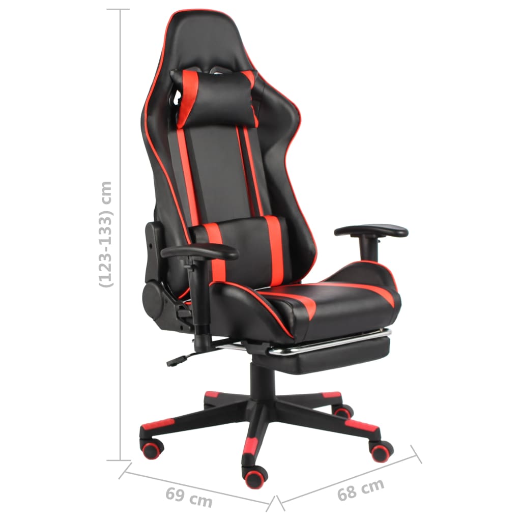 Swivel gaming chair with footrest, red, PVC