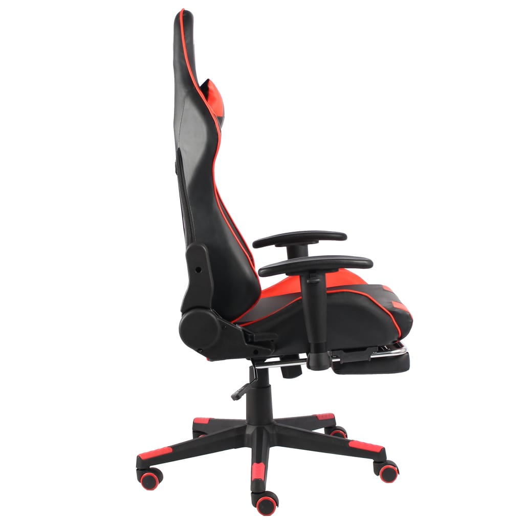 Swivel gaming chair with footrest, red, PVC