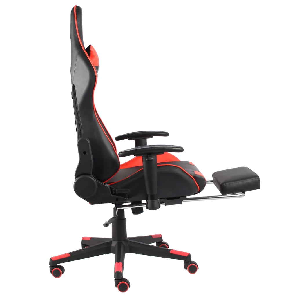 Swivel gaming chair with footrest, red, PVC