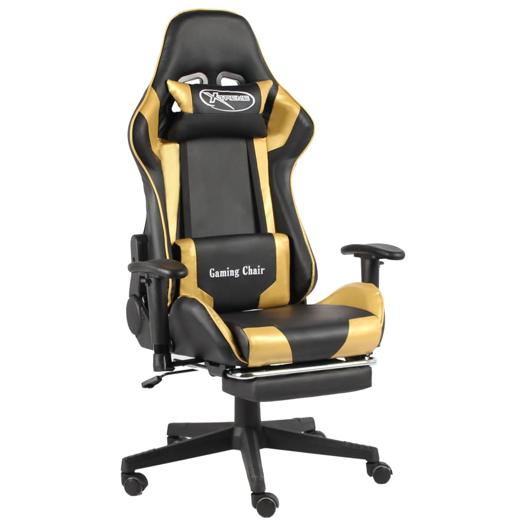 Swivel gaming chair with footrest, gold, PVC