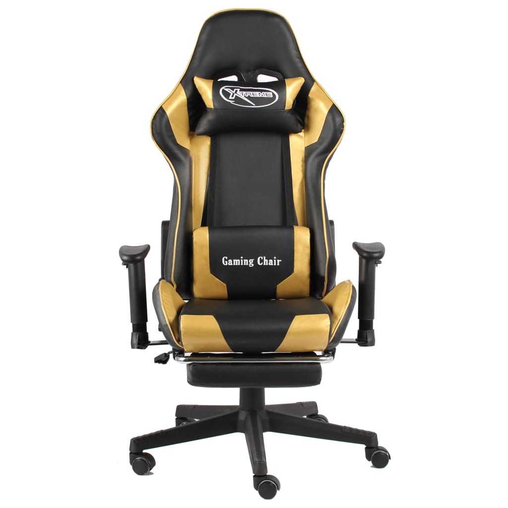 Swivel gaming chair with footrest, gold, PVC