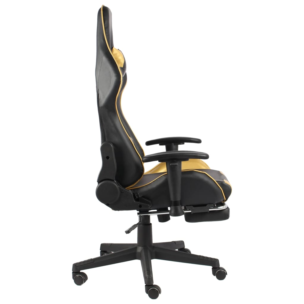 Swivel gaming chair with footrest, gold, PVC