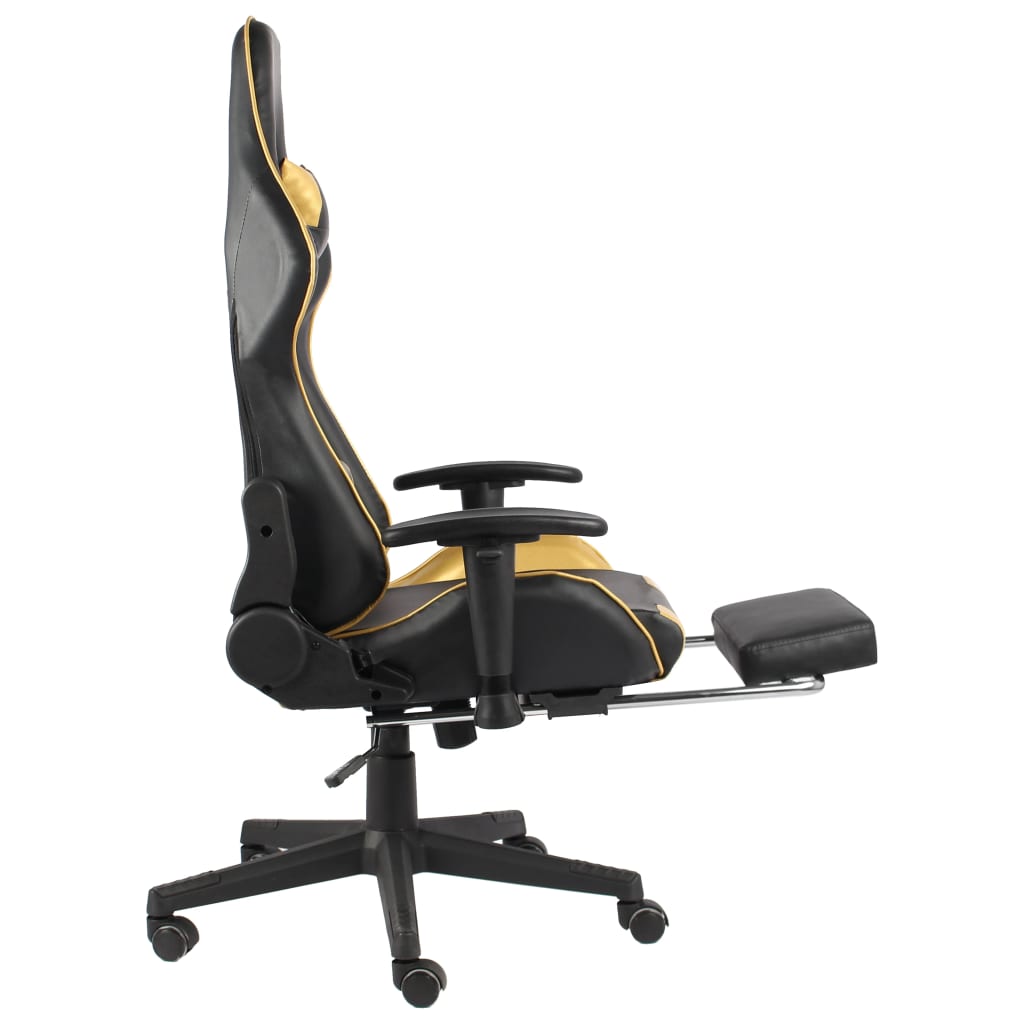 Swivel gaming chair with footrest, gold, PVC