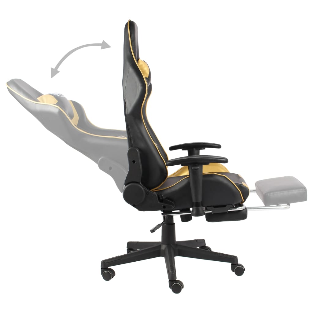 Swivel gaming chair with footrest, gold, PVC