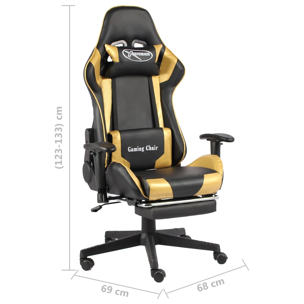 Swivel gaming chair with footrest, gold, PVC