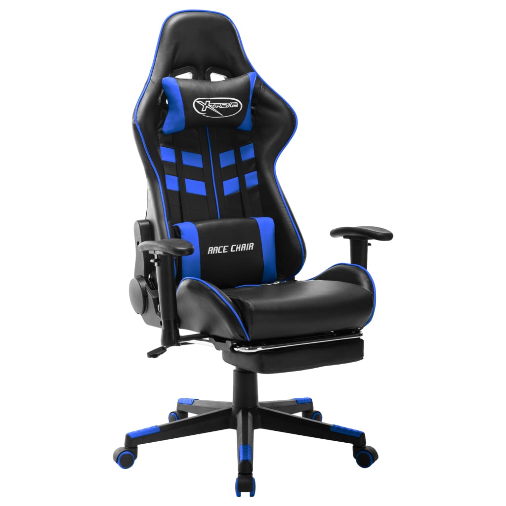 Gaming chair with footrest, black/blue, artificial leather