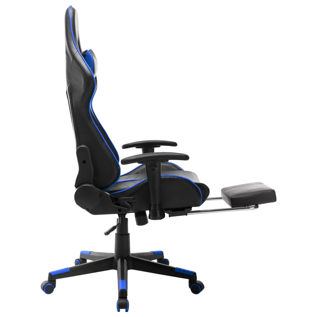 Gaming chair with footrest, black/blue, artificial leather