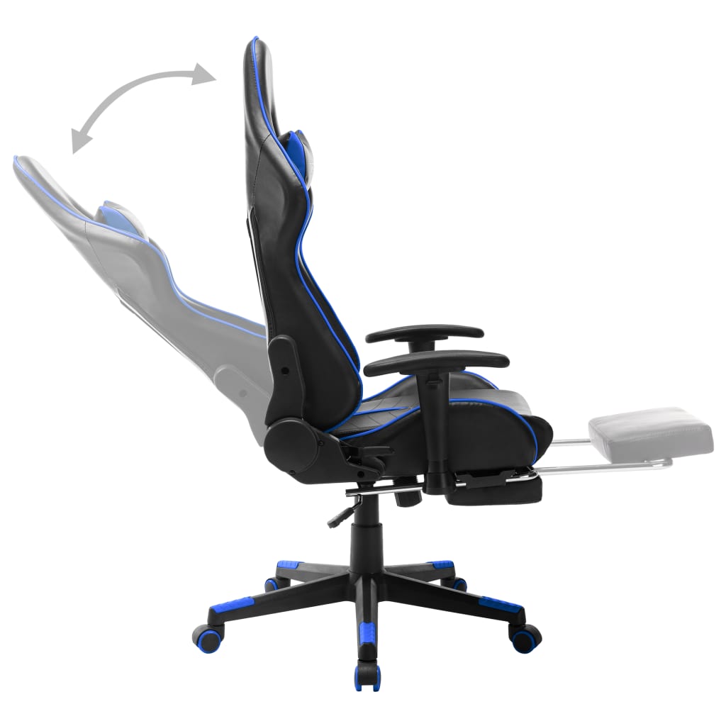 Gaming chair with footrest, black/blue, artificial leather