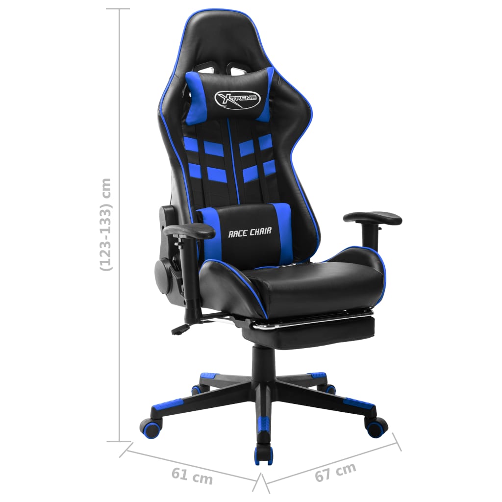 Gaming chair with footrest, black/blue, artificial leather