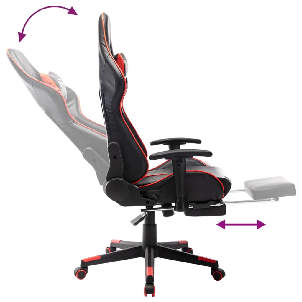 Gaming chair with footrest, black/red, artificial leather