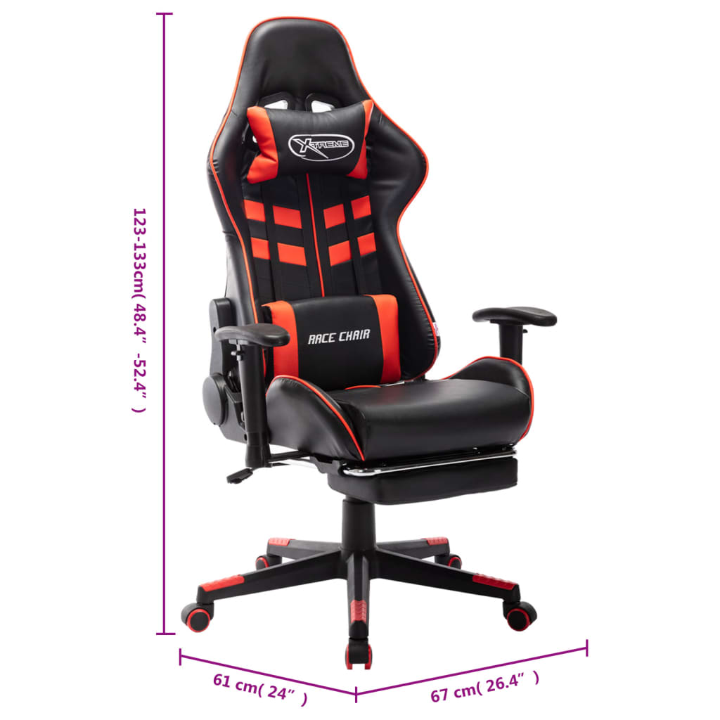 Gaming chair with footrest, black/red, artificial leather