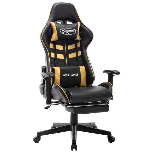 Gaming chair with footrest, black/gold, artificial leather