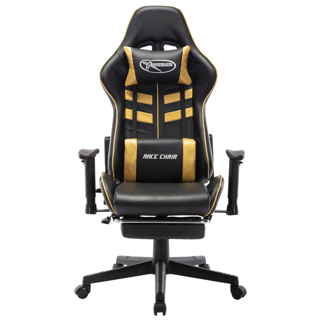 Gaming chair with footrest, black/gold, artificial leather