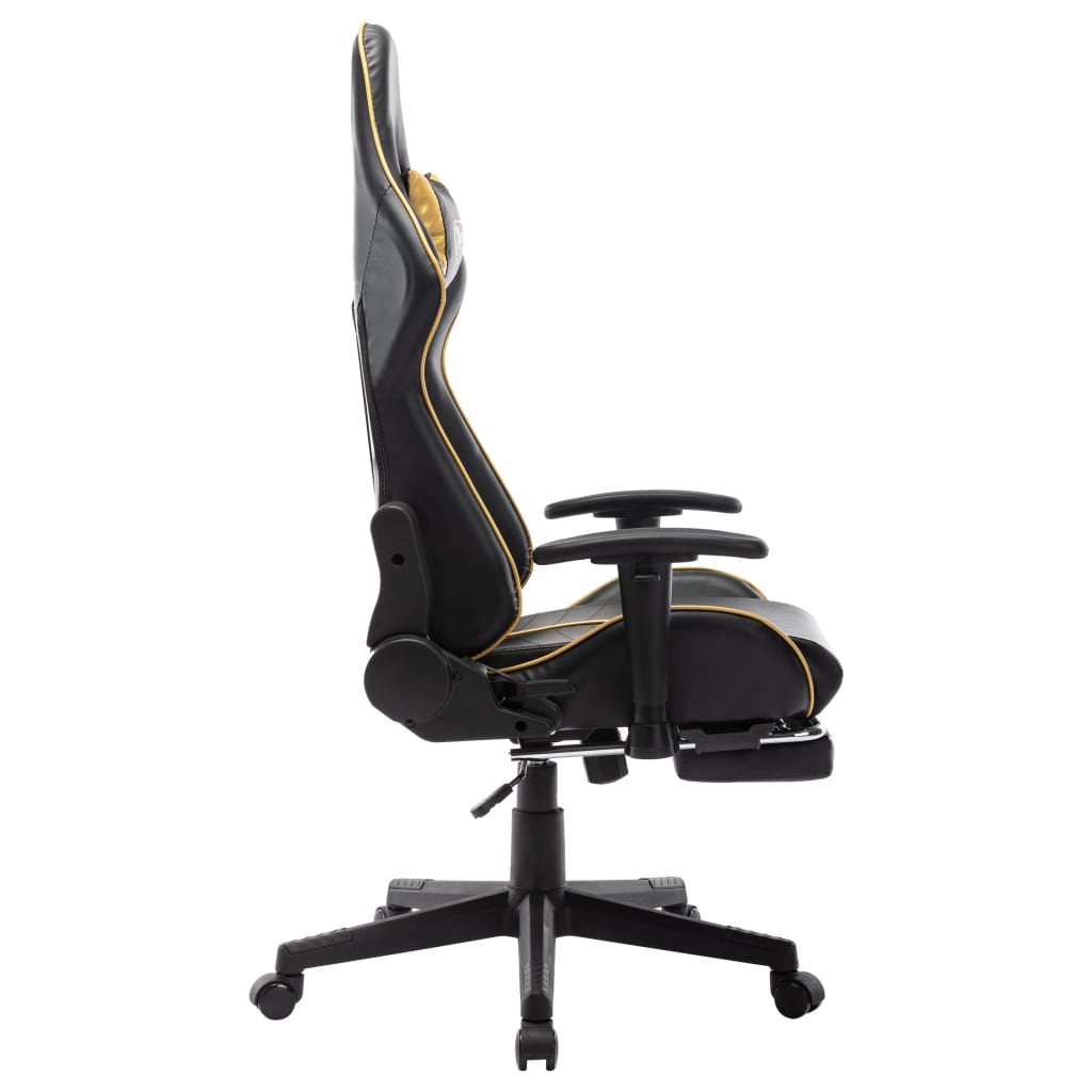 Gaming chair with footrest, black/gold, artificial leather