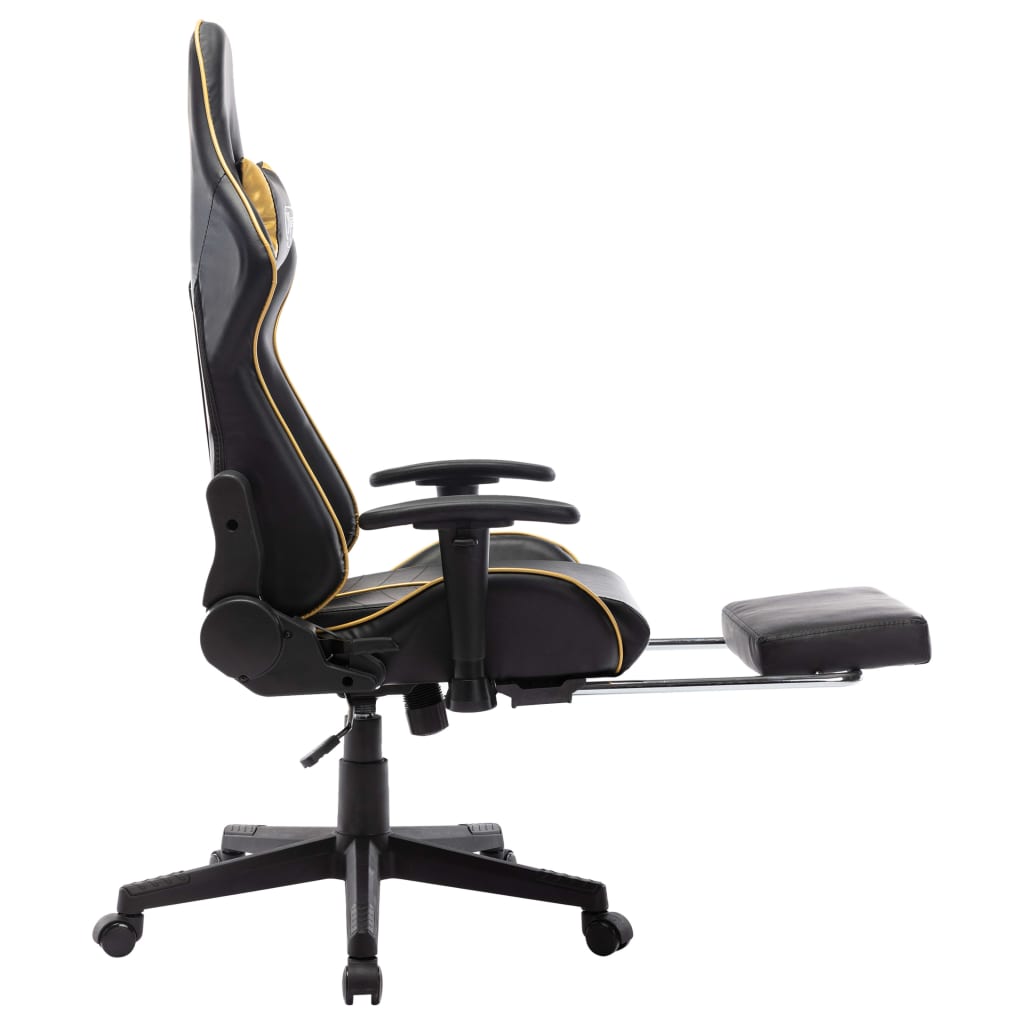 Gaming chair with footrest, black/gold, artificial leather