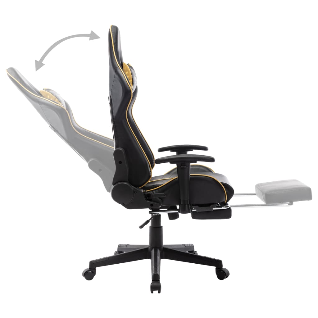 Gaming chair with footrest, black/gold, artificial leather