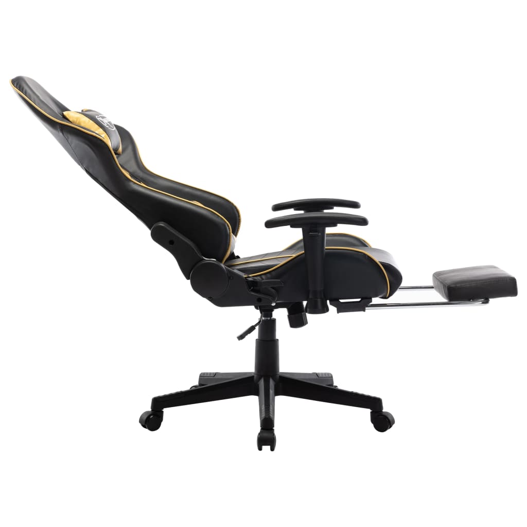 Gaming chair with footrest, black/gold, artificial leather