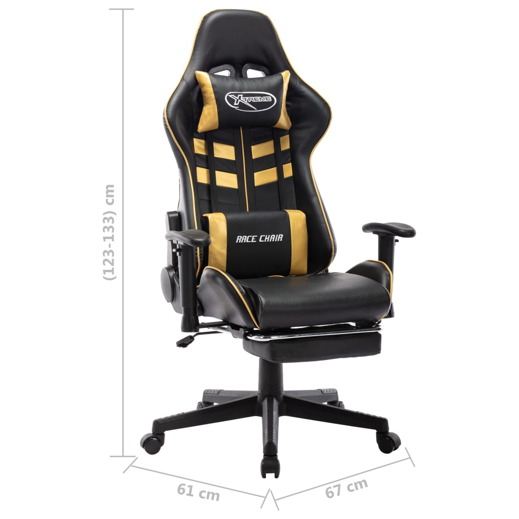 Gaming chair with footrest, black/gold, artificial leather