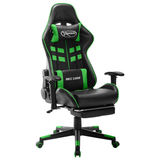 Gaming chair with footrest, black/green, artificial leather