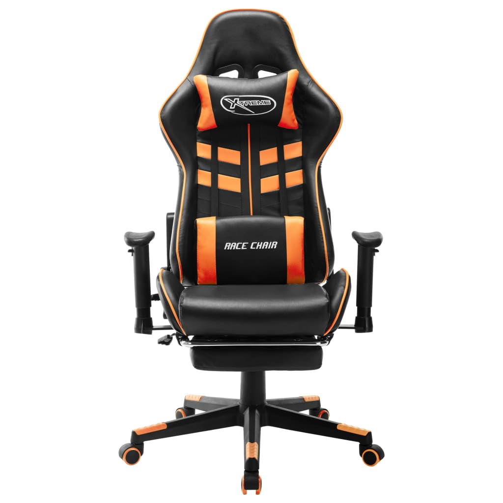 Scaun gaming cu suport picioare, negru/oranj, piele ecologică