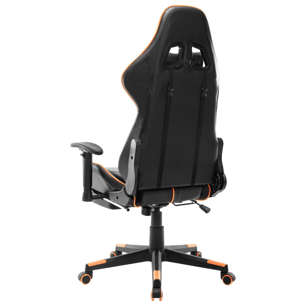 Scaun gaming cu suport picioare, negru/oranj, piele ecologică