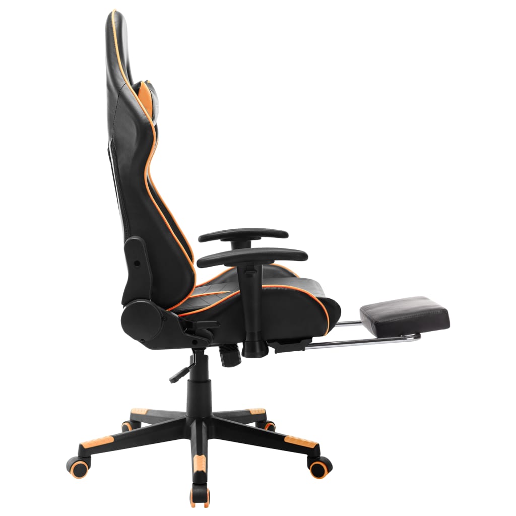 Scaun gaming cu suport picioare, negru/oranj, piele ecologică