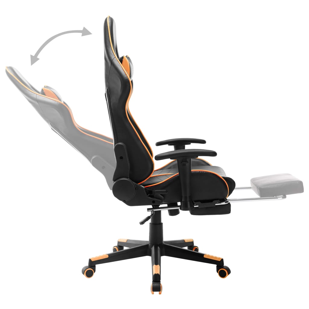 Scaun gaming cu suport picioare, negru/oranj, piele ecologică