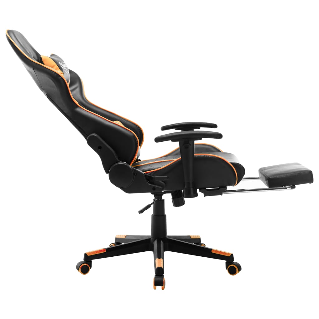 Scaun gaming cu suport picioare, negru/oranj, piele ecologică