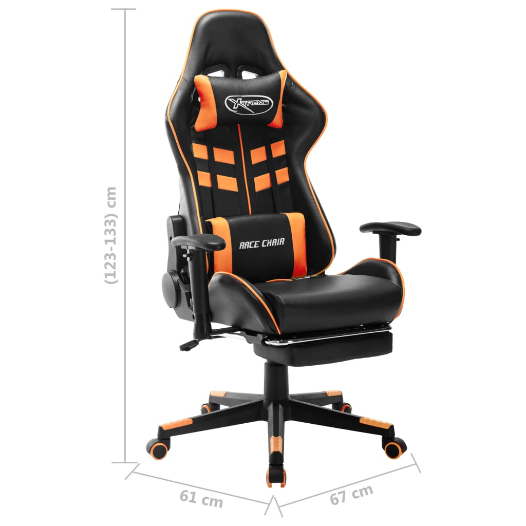 Scaun gaming cu suport picioare, negru/oranj, piele ecologică