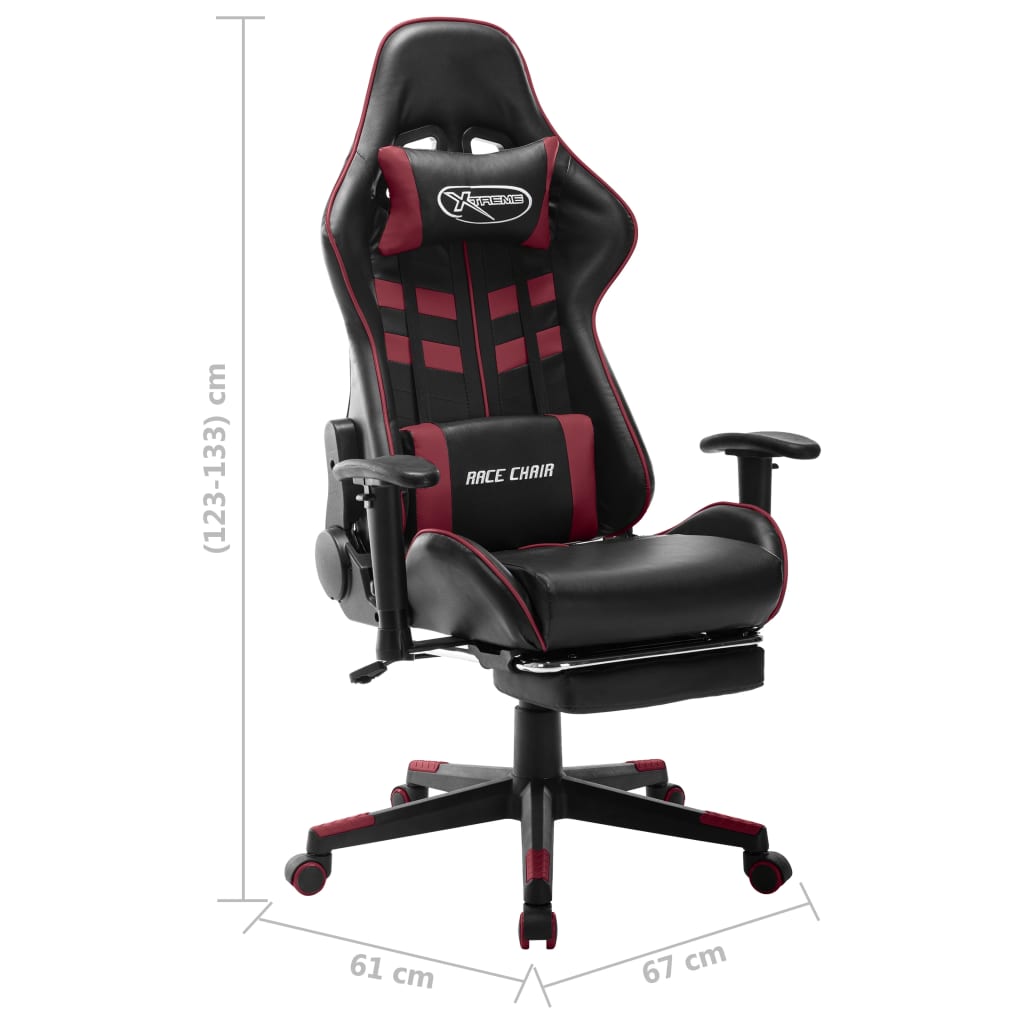 Gaming chair with footrest, black/wine red, eco-leather